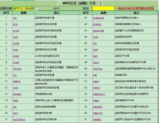 Excel表格公式大全及使用指南（掌握Excel中常用公式）