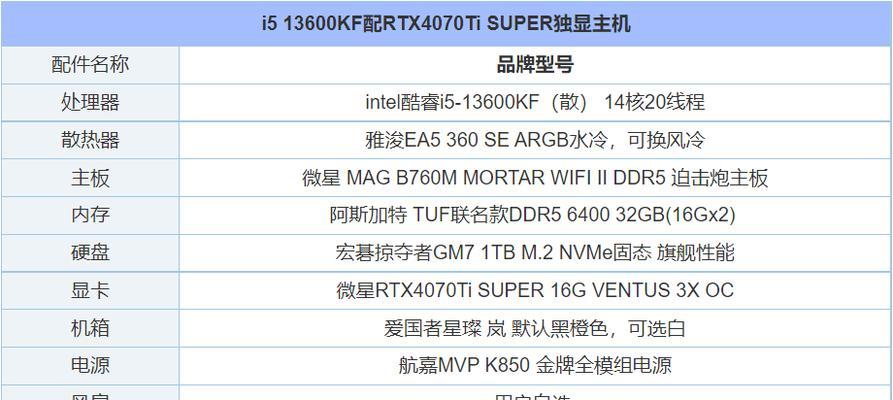 家用游戏电脑配置清单及价格（构建完美游戏体验）