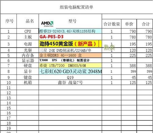 打造高性能电脑主机配置清单及价格（以组装方式满足个性化需求）